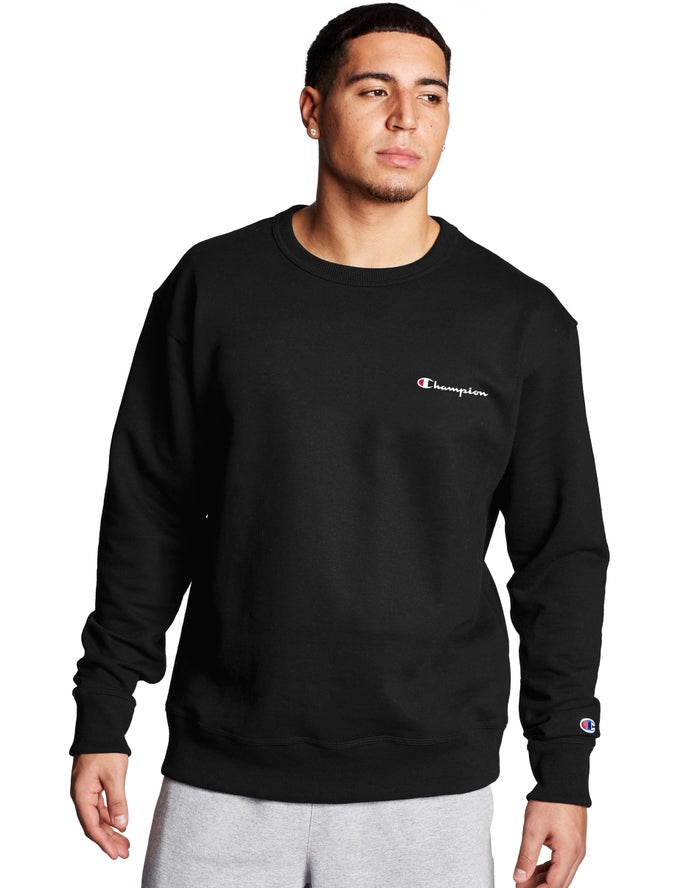 Champion Mens Sweatshirt NZ - Powerblend Fleece Crew Script Logo Black ( 6297-IRGLP )